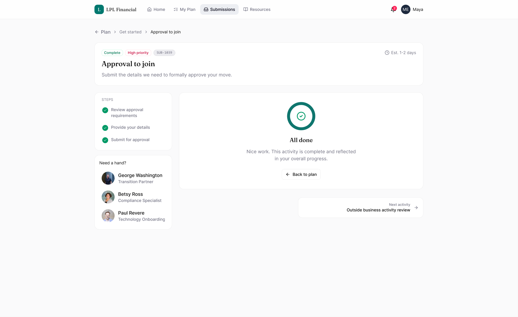 All done — activity complete and reflected in the advisor's overall progress