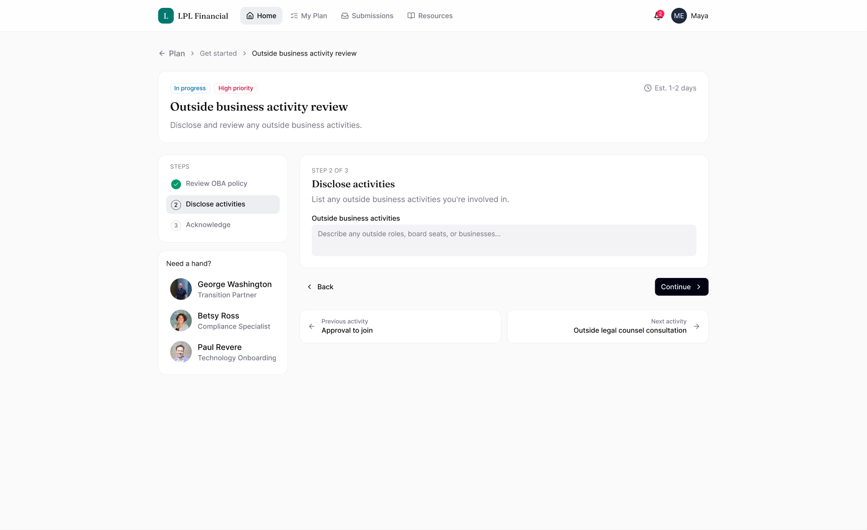 Guided outside business activity review flow